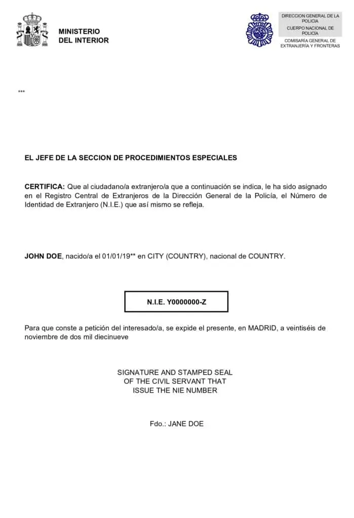 NIE number document guide