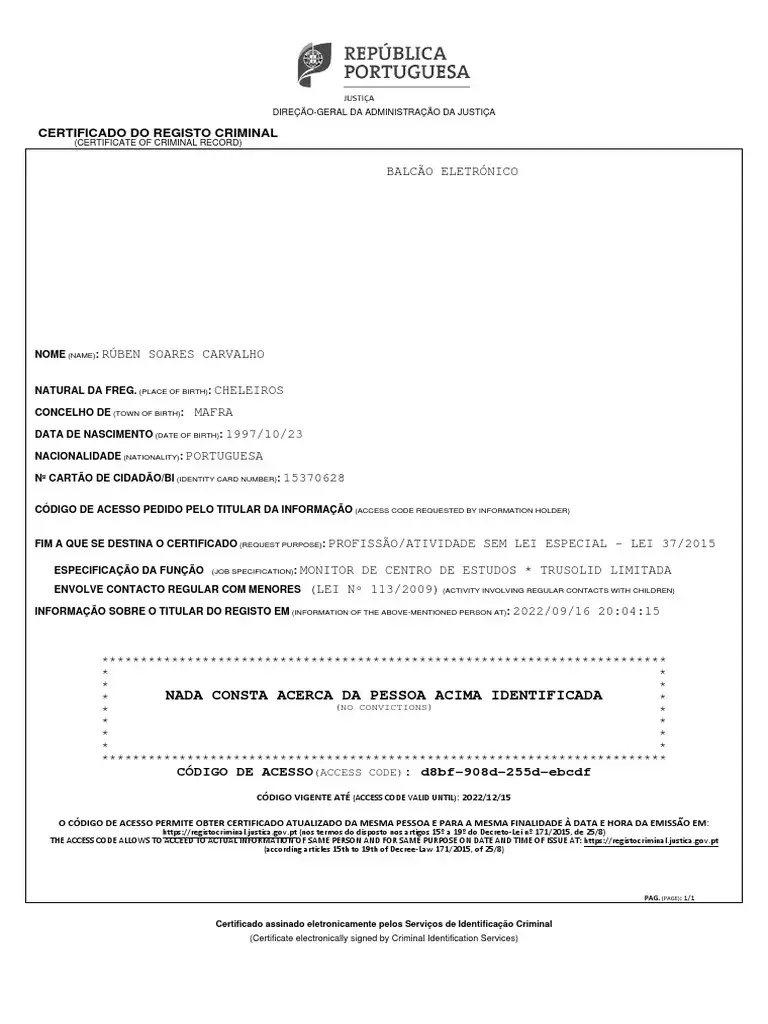 certificado criminal portugal